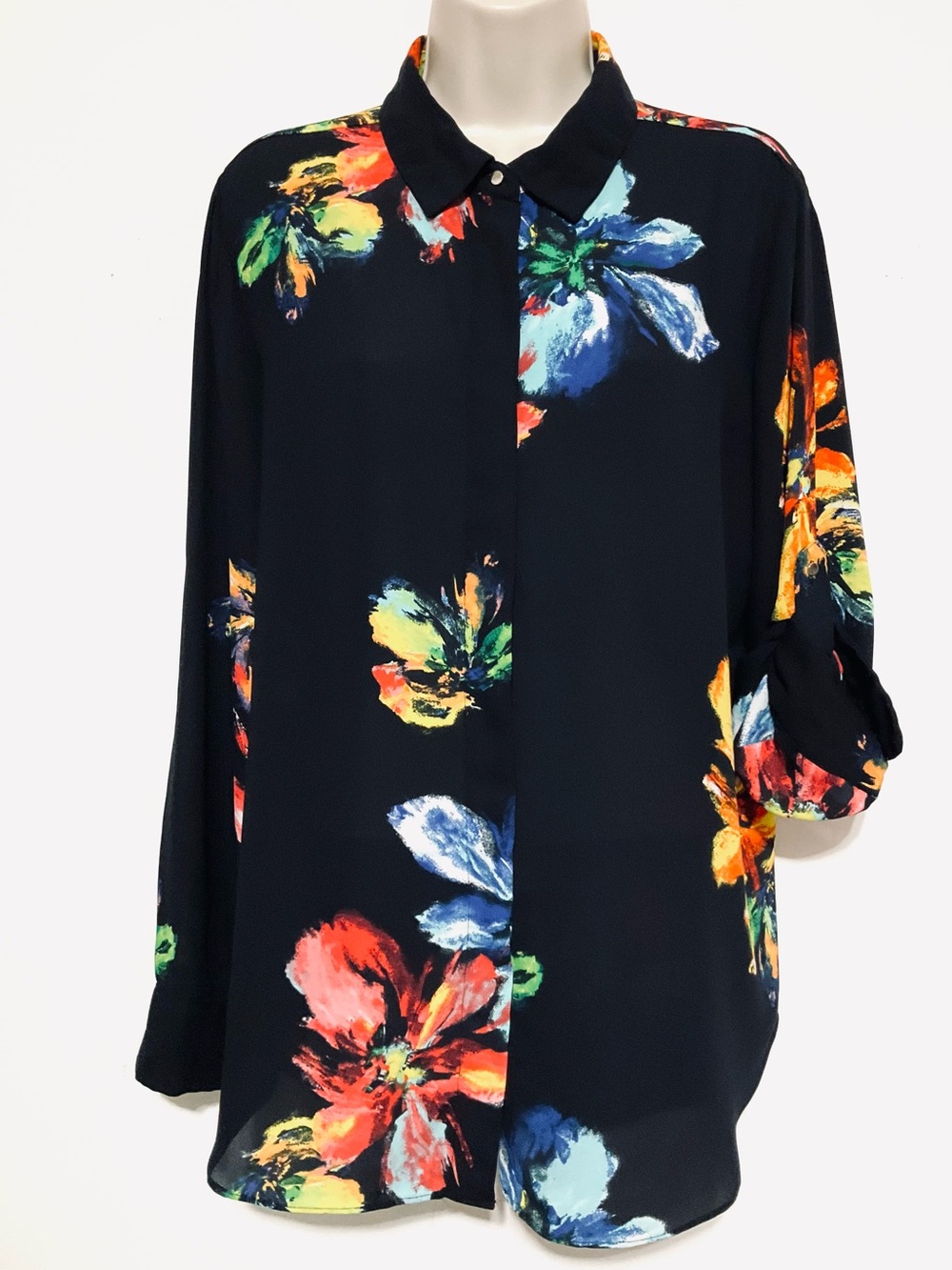 Floral Print Button-Up Blouse - black Multi Color Floral - Picture 4 of 10